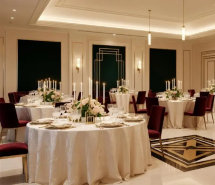 Polska sala bankietowa z kremową scenografią art déco przygotowaną na Casino Night