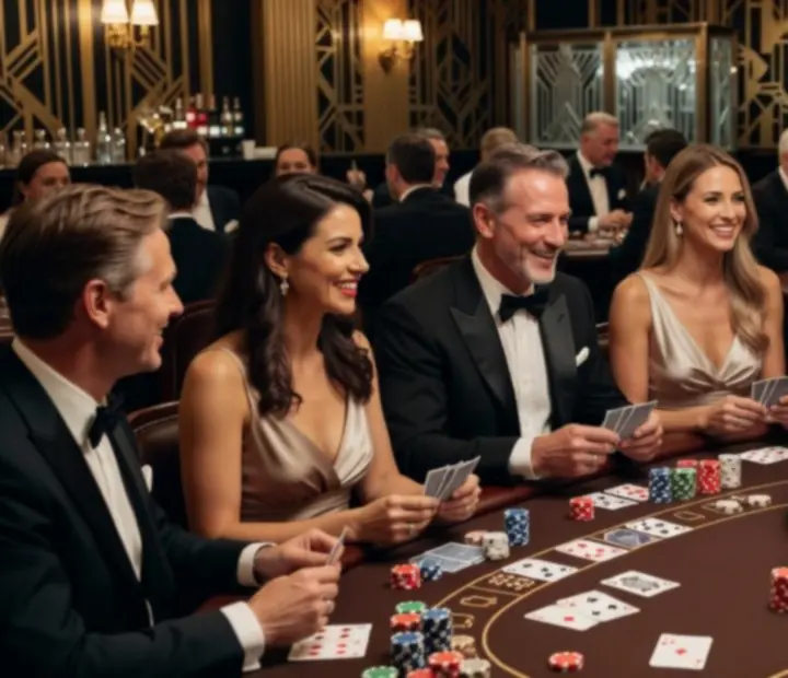 Relacja fotograficzna z Casino Night z gośćmi, stołami do gier i koktajlami