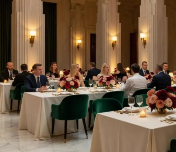 Bankiet firmowy w stylu Art Deco z geometrycznymi dekoracjami
