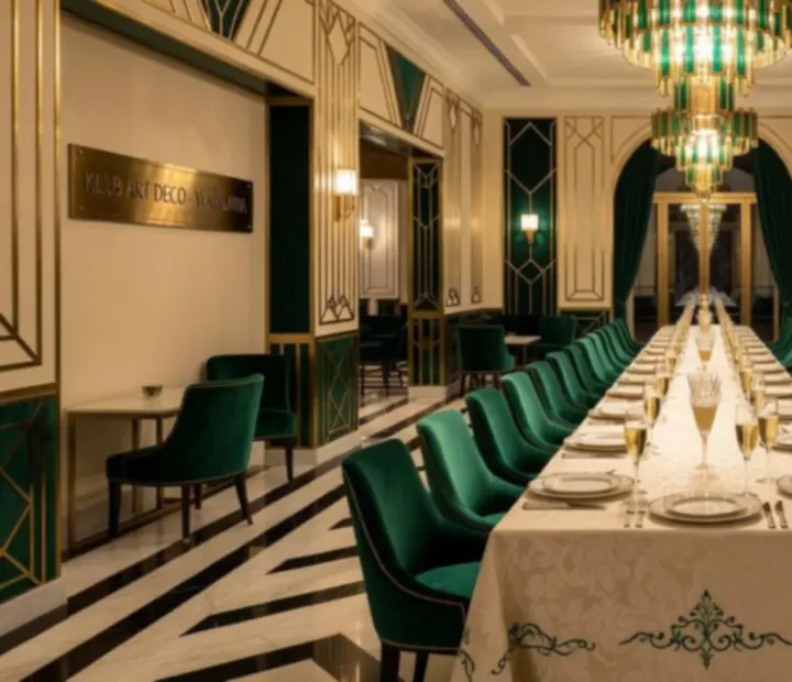 Elegancka kolacja w sali Art Deco z wydzieloną strefą rozrywki