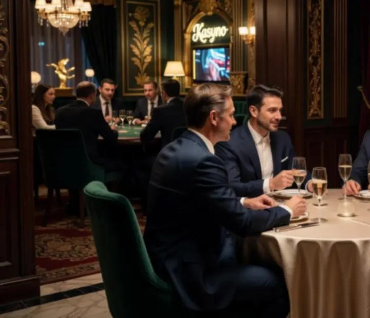 Kameralna kolacja z dyskretną strefą rozrywki i art deco oświetleniem.