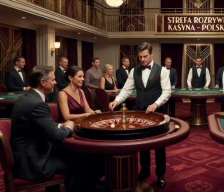 Stoły do ruletki i blackjacka z krupierami podczas eleganckiego wieczoru