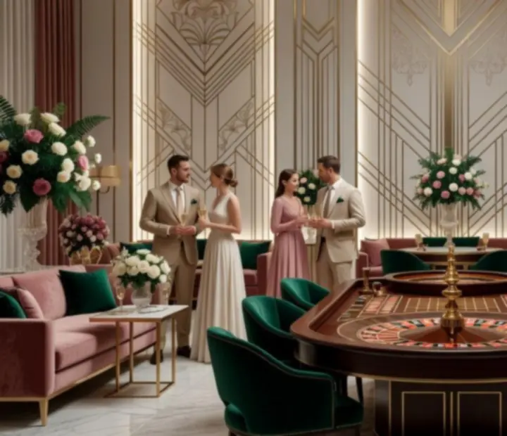 Scenografia ruletki w stylu Art Deco z oświetleniem i geometrycznym tłem